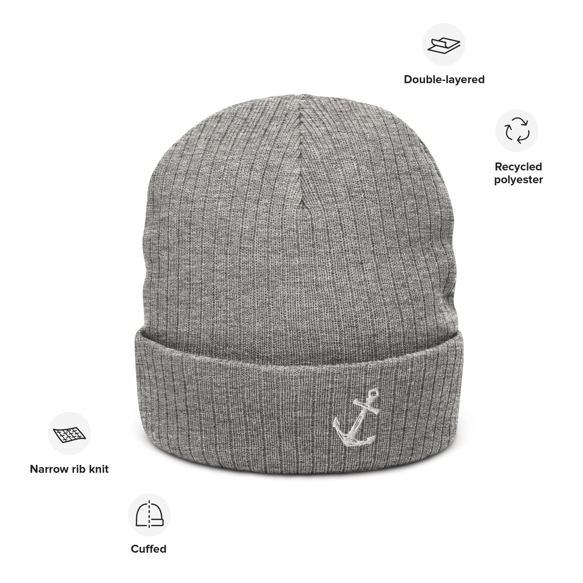 Embroidered Atlantic Anchor Ribbed knit beanie - Image 4
